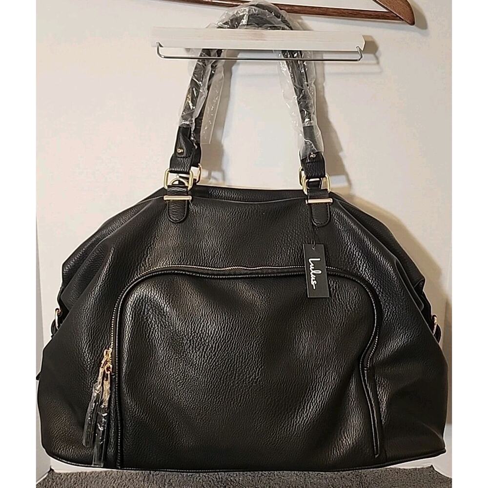 Lulus Travel Weekender Black Bag Vegan Leather Overnight Carry On
